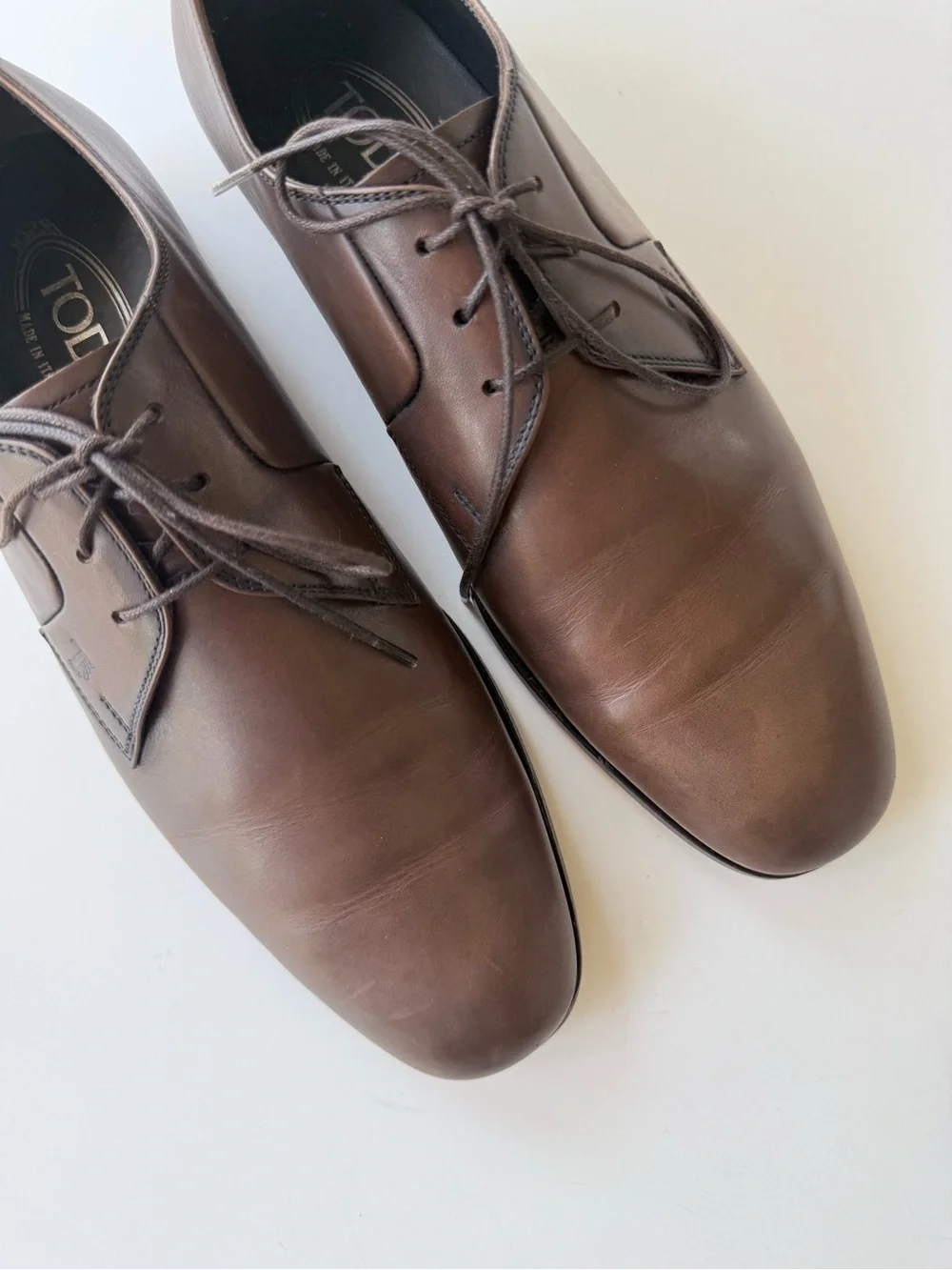 Tod's Smooth Leather Derby Lace-Up Plain Toe Dress Shoes in Brown Men’s Size 7